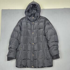 Lands' End Down Puffer Jacket Womens 2X Black Hooded Quilted Parka Warm Winter